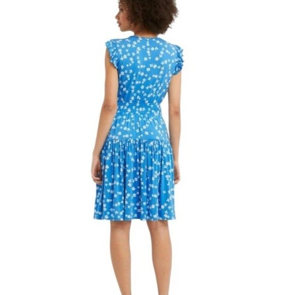 Draper James Faith Flutter Sleeve Dress Smocked Waist Blue Ditsy Floral Sz L NEW - Picture 2 of 9